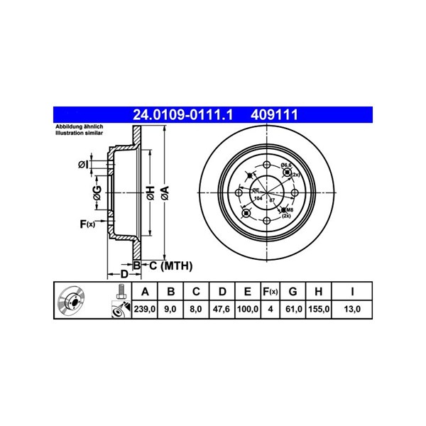 Bromsskiva Solid, Bakaxel Ate 24.0109-0111.1 ATE Bromsskiva Solid, Bakaxel Ate 24.0109-0111.1 ATE