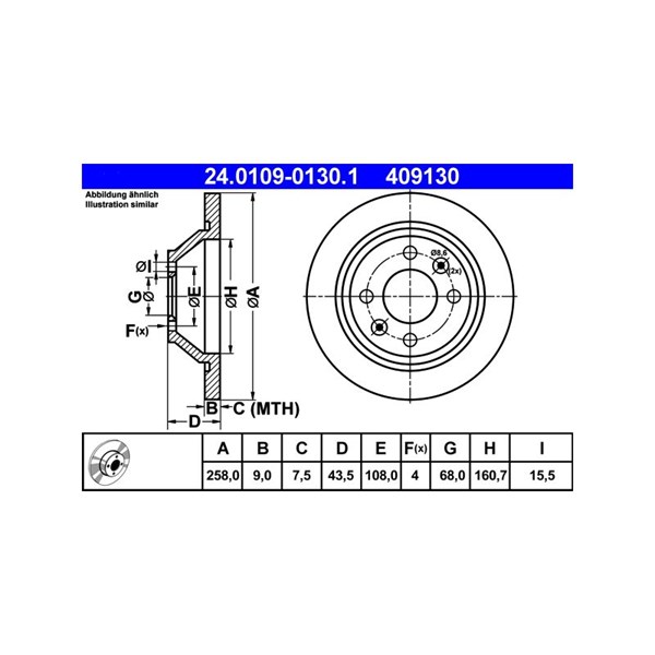 Bromsskiva Solid, Bakaxel Ate 24.0109-0130.1 ATE Bromsskiva Solid, Bakaxel Ate 24.0109-0130.1 ATE