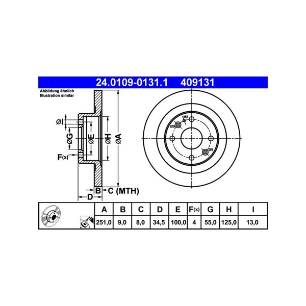 Bromsskiva Solid, Bakaxel Ate 24.0109-0131.1 ATE