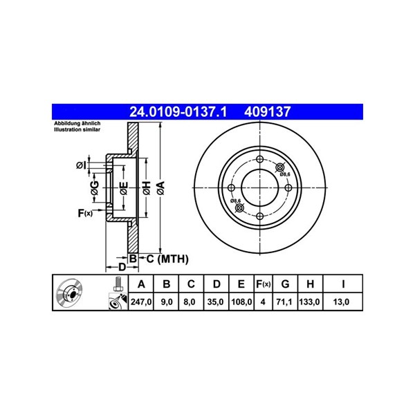 Bromsskiva Solid, Bakaxel Ate 24.0109-0137.1 ATE Bromsskiva Solid, Bakaxel Ate 24.0109-0137.1 ATE