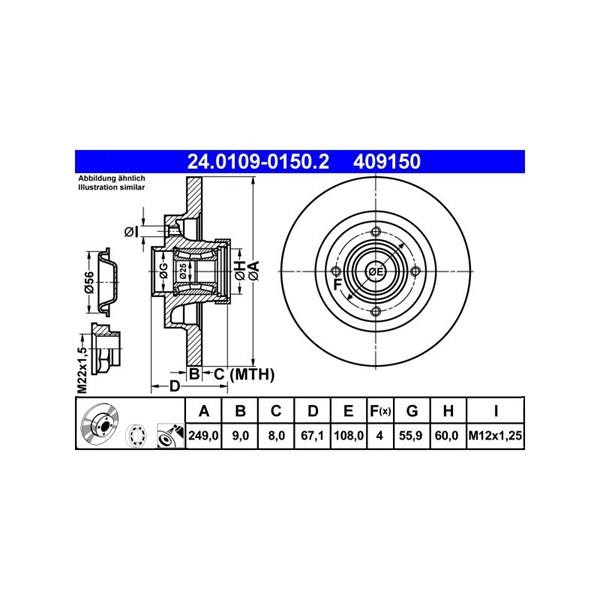 Bromsskiva Solid, Bakaxel Ate 24.0109-0150.2 ATE