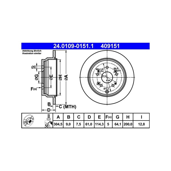 Bromsskiva Solid, Bakaxel Ate 24.0109-0151.1 ATE Bromsskiva Solid, Bakaxel Ate 24.0109-0151.1 ATE