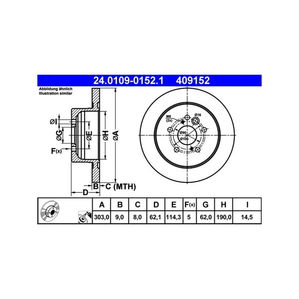 Bromsskiva Solid, Bakaxel Ate 24.0109-0152.1 ATE Bromsskiva Solid, Bakaxel Ate 24.0109-0152.1 ATE