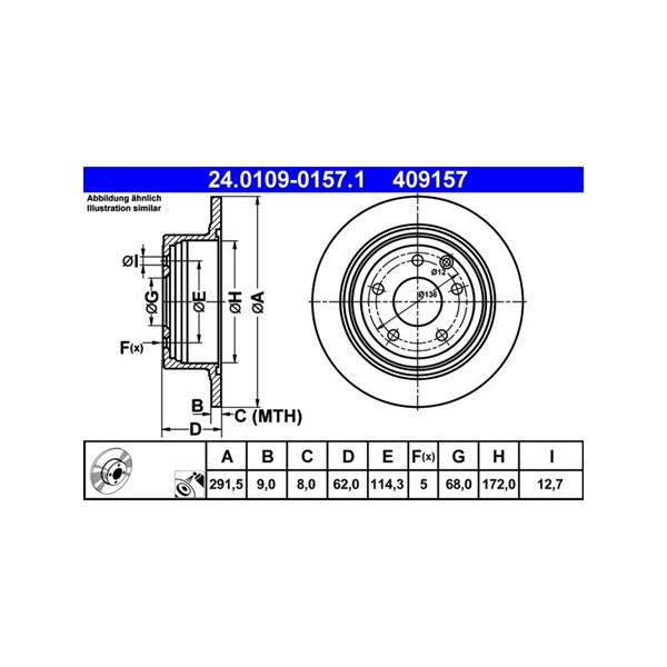 Bromsskiva Solid, Bakaxel Ate 24.0109-0157.1 ATE Bromsskiva Solid, Bakaxel Ate 24.0109-0157.1 ATE