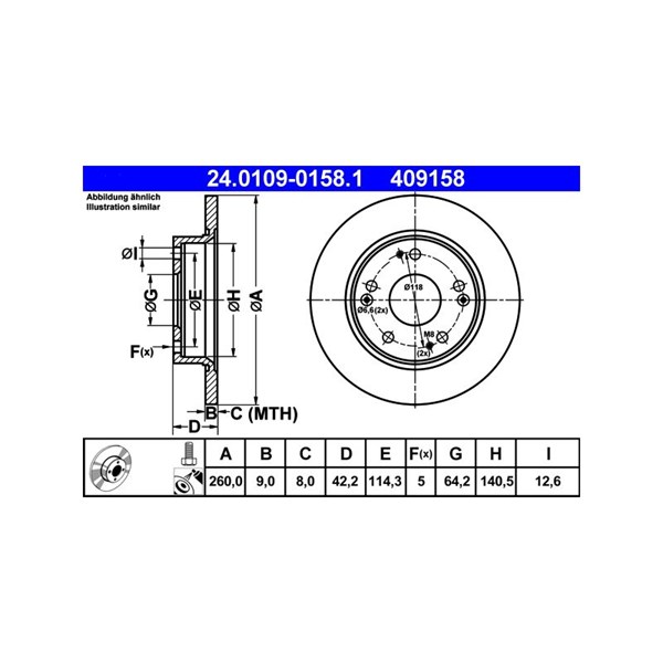 Bromsskiva Solid, Bakaxel Ate 24.0109-0158.1 ATE