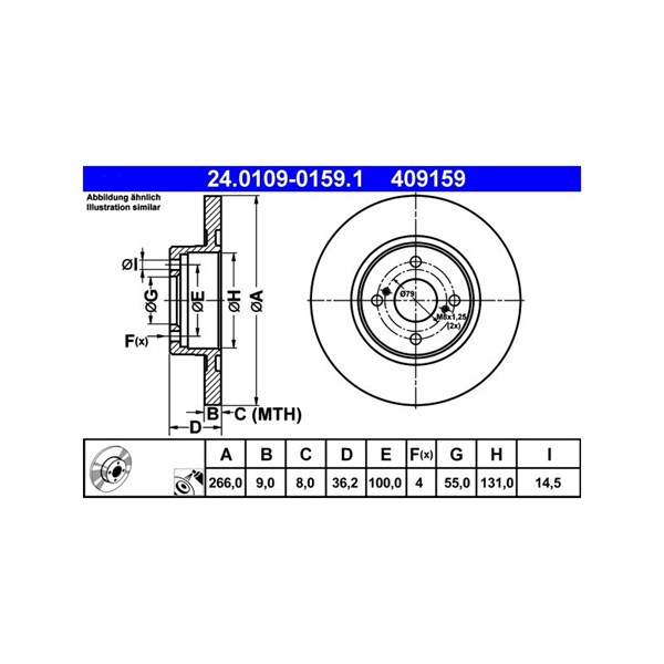 Bromsskiva Solid, Bakaxel Ate 24.0109-0159.1 ATE Bromsskiva Solid, Bakaxel Ate 24.0109-0159.1 ATE