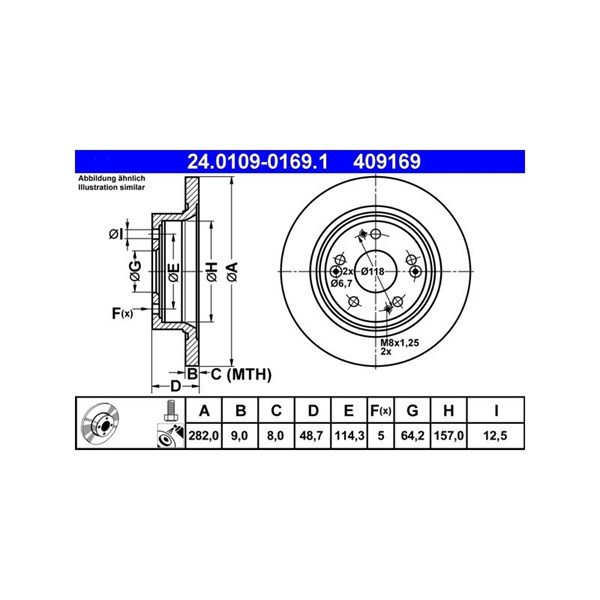 Bromsskiva Solid, Bakaxel Ate 24.0109-0169.1 ATE Bromsskiva Solid, Bakaxel Ate 24.0109-0169.1 ATE
