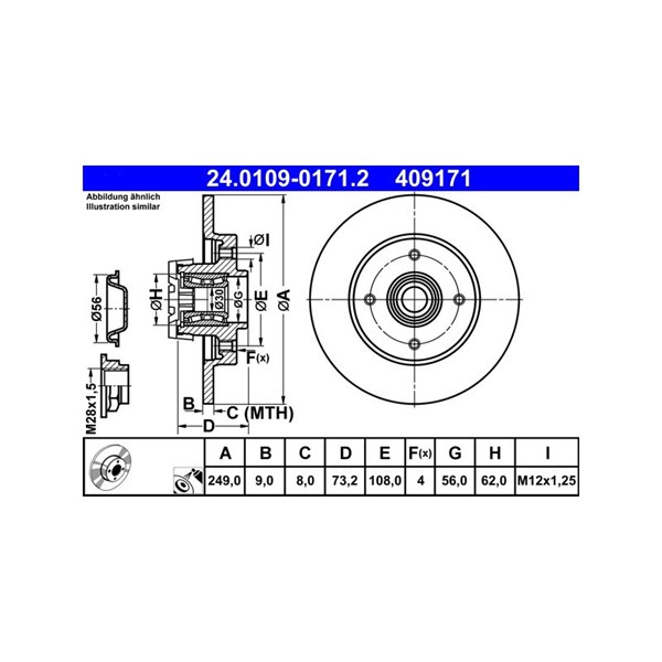 Bromsskiva Solid, Bakaxel Ate 24.0109-0171.2 ATE