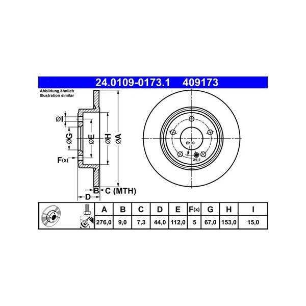 Bromsskiva Solid, Bakaxel Ate 24.0109-0173.1 ATE Bromsskiva Solid, Bakaxel Ate 24.0109-0173.1 ATE