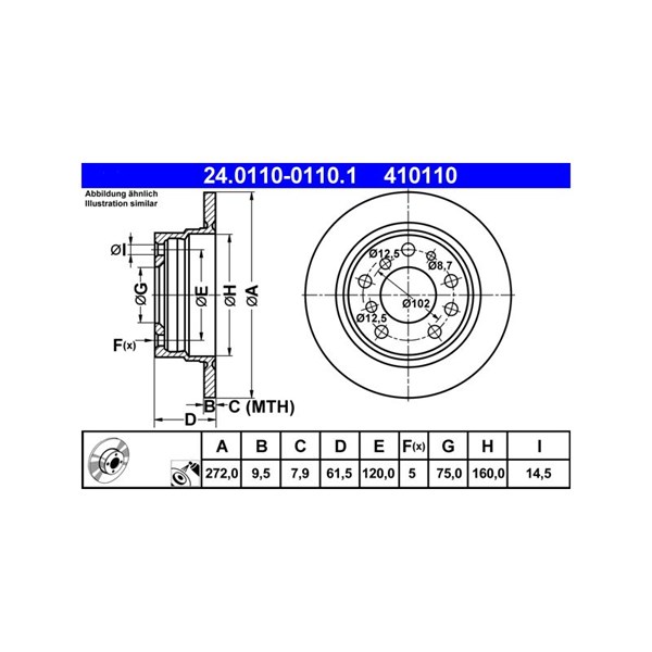 Bromsskiva Solid, Bak Ate 24.0110-0110.1 ATE Bromsskiva Solid, Bak Ate 24.0110-0110.1 ATE