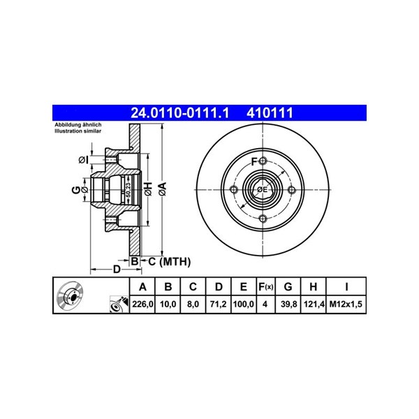 Bromsskiva Solid, Bakaxel Ate 24.0110-0111.1 ATE Bromsskiva Solid, Bakaxel Ate 24.0110-0111.1 ATE