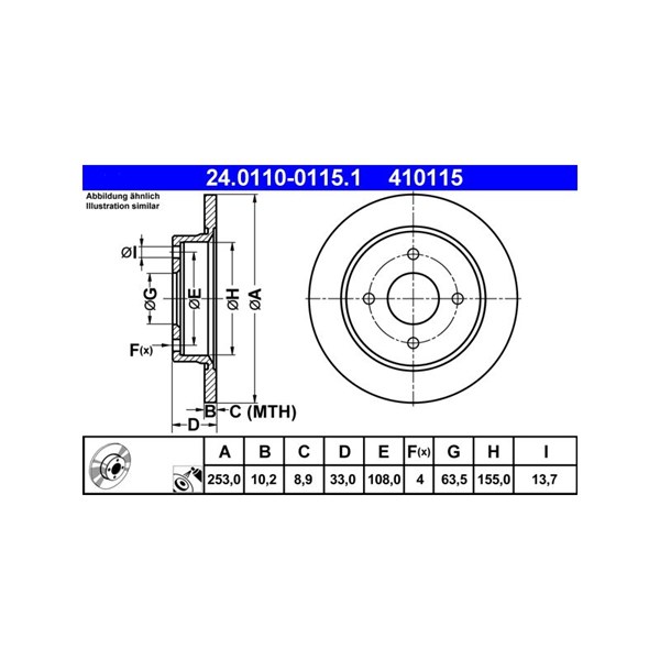 Bromsskiva Solid, Bakaxel Ate 24.0110-0115.1 ATE Bromsskiva Solid, Bakaxel Ate 24.0110-0115.1 ATE
