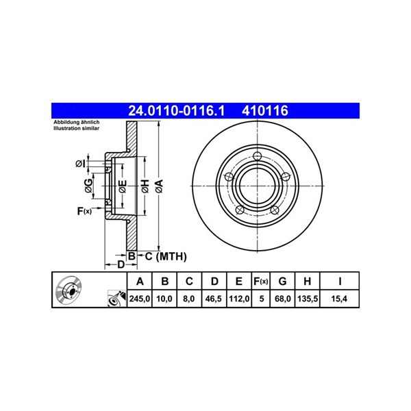 Bromsskiva Solid, Bakaxel Ate 24.0110-0116.1 ATE Bromsskiva Solid, Bakaxel Ate 24.0110-0116.1 ATE