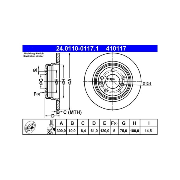 Bromsskiva Solid, Bakaxel Ate 24.0110-0117.1 ATE