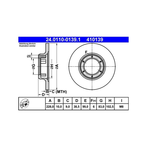Bromsskiva Solid, Fram, Bak Ate 24.0110-0139.1 ATE