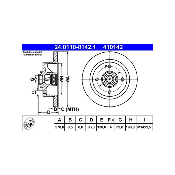 Bromsskiva Solid, Framaxel Ate 24.0110-0142.1 ATE
