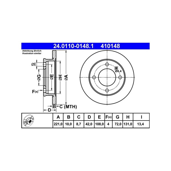Bromsskiva Solid, Framaxel Ate 24.0110-0148.1 ATE Bromsskiva Solid, Framaxel Ate 24.0110-0148.1 ATE