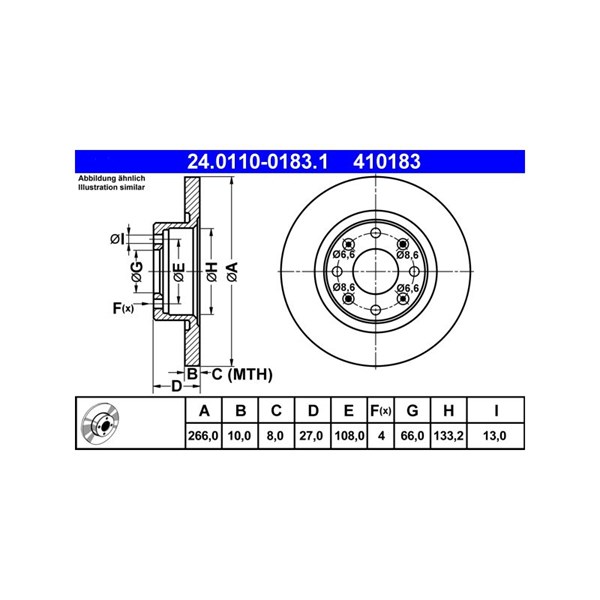 Bromsskiva Solid, Framaxel Ate 24.0110-0183.1 ATE