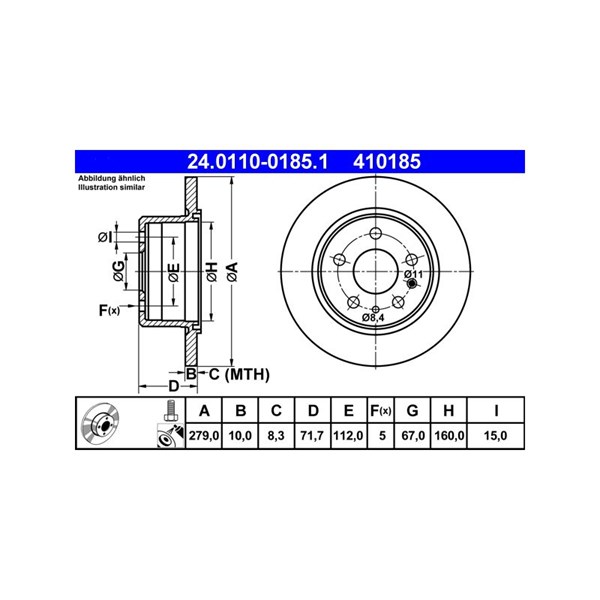 Bromsskiva Solid, Bakaxel Ate 24.0110-0185.1 ATE