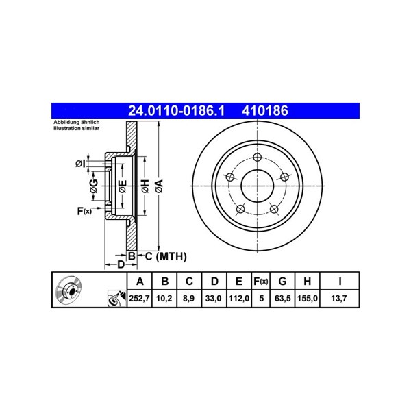 Bromsskiva Solid, Bakaxel Ate 24.0110-0186.1 ATE Bromsskiva Solid, Bakaxel Ate 24.0110-0186.1 ATE
