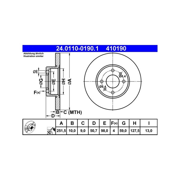 Bromsskiva Solid, Bakaxel Ate 24.0110-0190.1 ATE Bromsskiva Solid, Bakaxel Ate 24.0110-0190.1 ATE