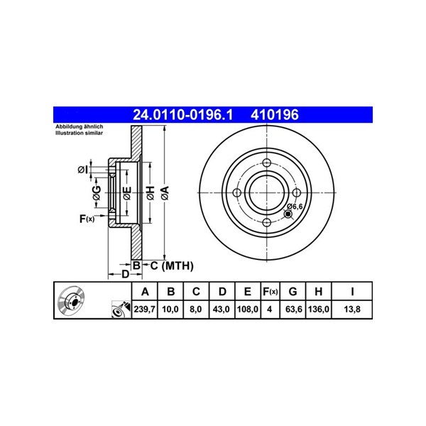 Bromsskiva Solid, Framaxel Ate 24.0110-0196.1 ATE