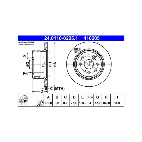 Bromsskiva Solid, Bakaxel Ate 24.0110-0205.1 ATE Bromsskiva Solid, Bakaxel Ate 24.0110-0205.1 ATE
