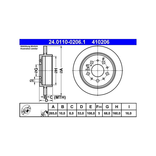 Bromsskiva Solid, Bakaxel Ate 24.0110-0206.1 ATE