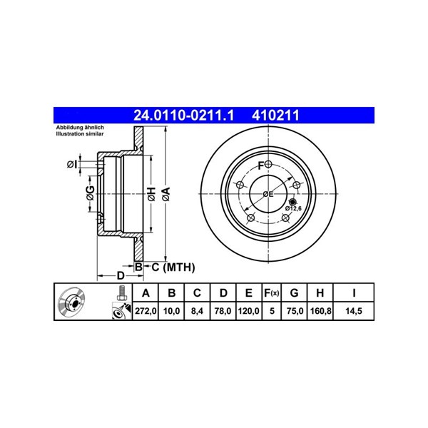 Bromsskiva Solid, Bakaxel Ate 24.0110-0211.1 ATE Bromsskiva Solid, Bakaxel Ate 24.0110-0211.1 ATE