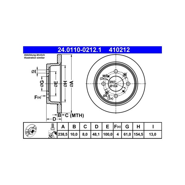 Bromsskiva Solid, Bakaxel Ate 24.0110-0212.1 ATE Bromsskiva Solid, Bakaxel Ate 24.0110-0212.1 ATE