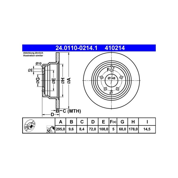 Bromsskiva Solid, Bakaxel Ate 24.0110-0214.1 ATE Bromsskiva Solid, Bakaxel Ate 24.0110-0214.1 ATE