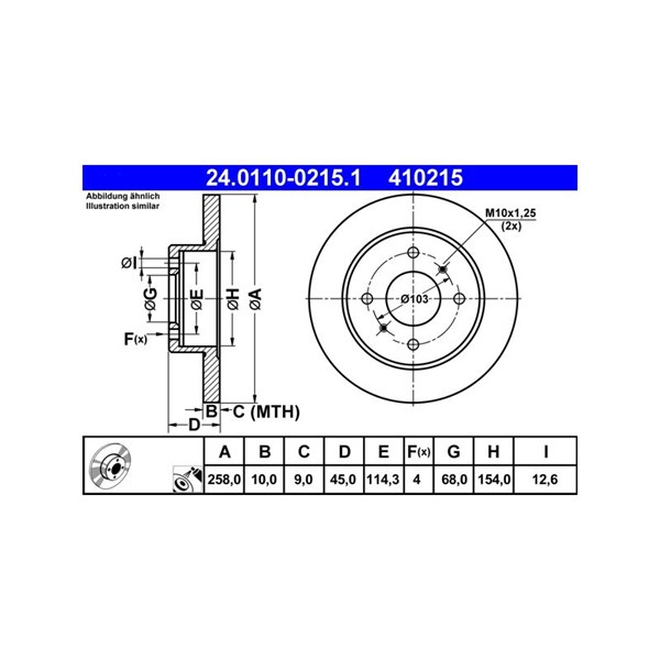 Bromsskiva Solid, Bakaxel Ate 24.0110-0215.1 ATE Bromsskiva Solid, Bakaxel Ate 24.0110-0215.1 ATE