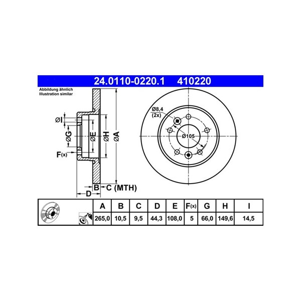Bromsskiva Solid, Bakaxel Ate 24.0110-0220.1 ATE Bromsskiva Solid, Bakaxel Ate 24.0110-0220.1 ATE
