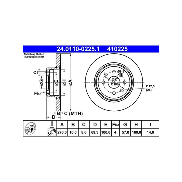 Bromsskiva Solid, Bakaxel Ate 24.0110-0225.1 ATE Bromsskiva Solid, Bakaxel Ate 24.0110-0225.1 ATE