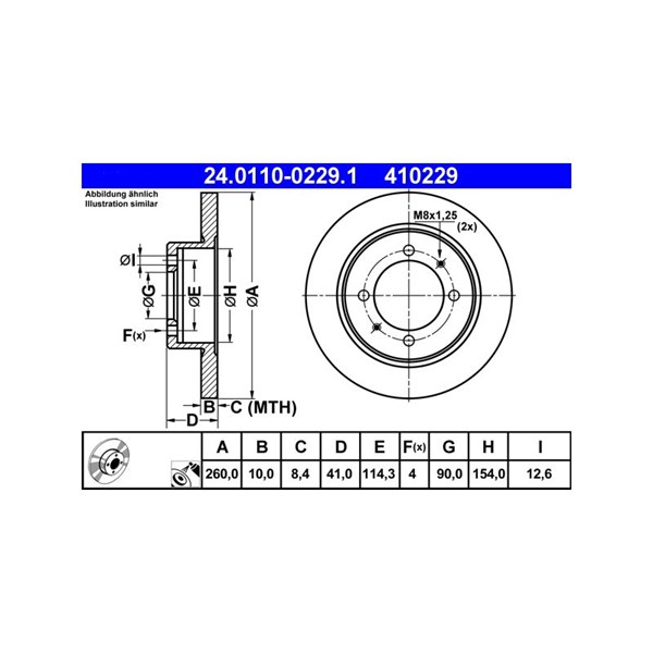Bromsskiva Solid, Bakaxel Ate 24.0110-0229.1 ATE Bromsskiva Solid, Bakaxel Ate 24.0110-0229.1 ATE