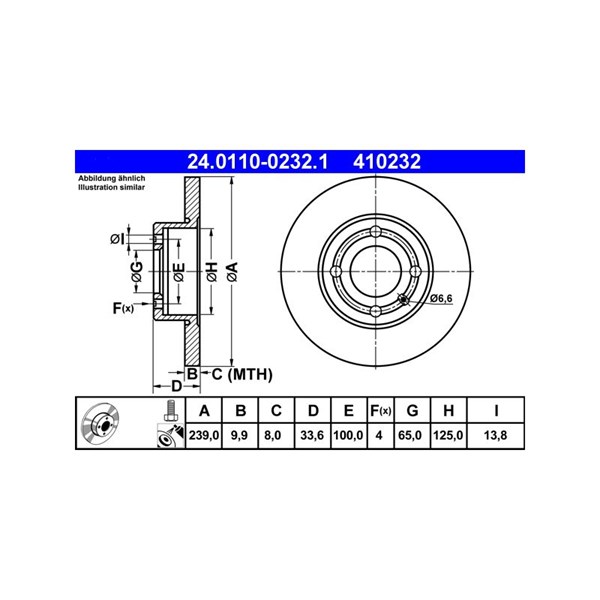 Bromsskiva Solid, Framaxel Ate 24.0110-0232.1 ATE Bromsskiva Solid, Framaxel Ate 24.0110-0232.1 ATE