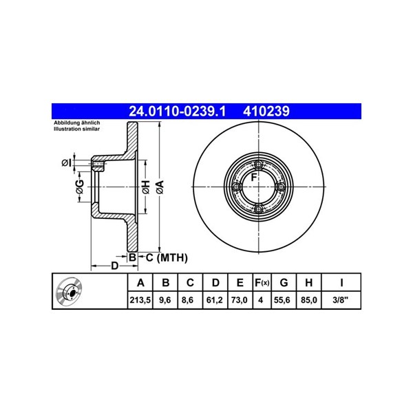 Bromsskiva Solid, Fram Ate 24.0110-0239.1 ATE Bromsskiva Solid, Fram Ate 24.0110-0239.1 ATE