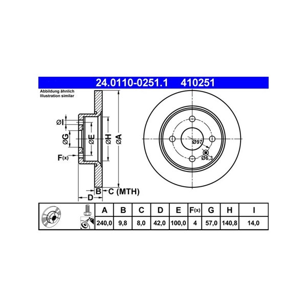 Bromsskiva Solid, Bakaxel Ate 24.0110-0251.1 ATE