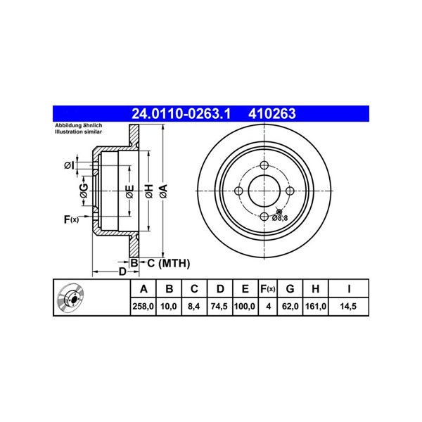 Bromsskiva Solid, Bakaxel Ate 24.0110-0263.1 ATE Bromsskiva Solid, Bakaxel Ate 24.0110-0263.1 ATE