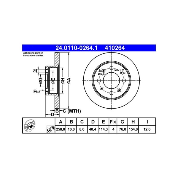 Bromsskiva Solid, Bakaxel Ate 24.0110-0264.1 ATE