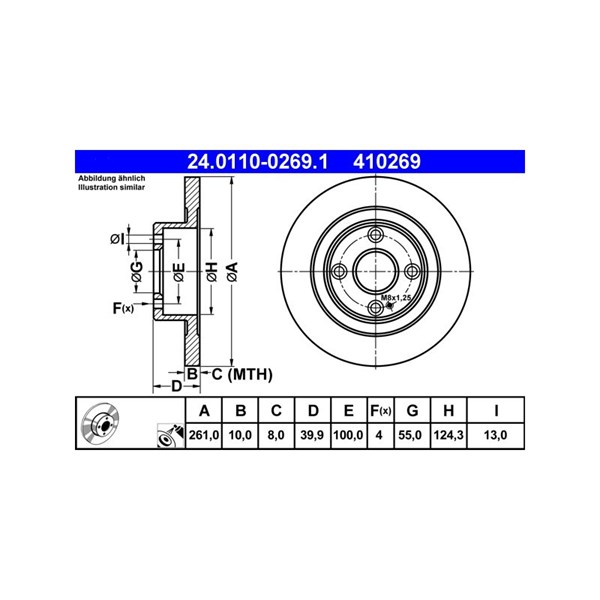 Bromsskiva Solid, Bakaxel Ate 24.0110-0269.1 ATE Bromsskiva Solid, Bakaxel Ate 24.0110-0269.1 ATE