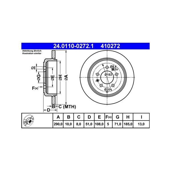 Bromsskiva Solid, Bakaxel Ate 24.0110-0272.1 ATE