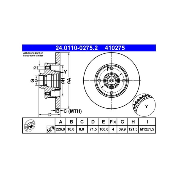 Bromsskiva Solid, Bakaxel Ate 24.0110-0275.2 ATE