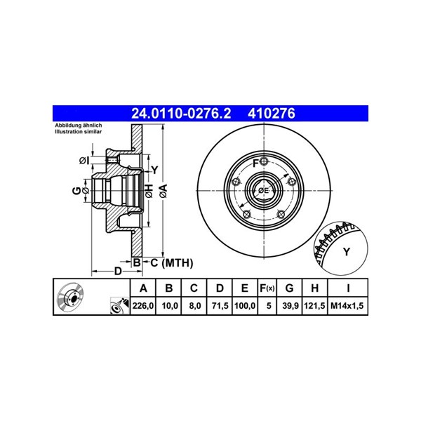 Bromsskiva Solid, Bakaxel Ate 24.0110-0276.2 ATE Bromsskiva Solid, Bakaxel Ate 24.0110-0276.2 ATE