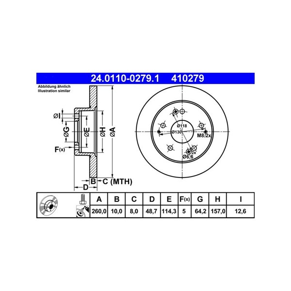 Bromsskiva Solid, Bakaxel Ate 24.0110-0279.1 ATE Bromsskiva Solid, Bakaxel Ate 24.0110-0279.1 ATE