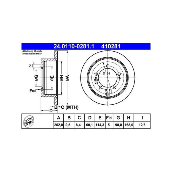 Bromsskiva Solid, Bakaxel Ate 24.0110-0281.1 ATE Bromsskiva Solid, Bakaxel Ate 24.0110-0281.1 ATE