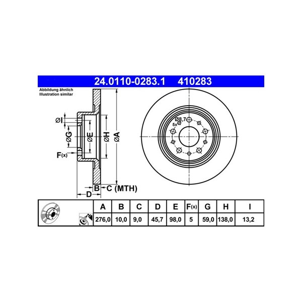 Bromsskiva Solid, Bakaxel Ate 24.0110-0283.1 ATE Bromsskiva Solid, Bakaxel Ate 24.0110-0283.1 ATE