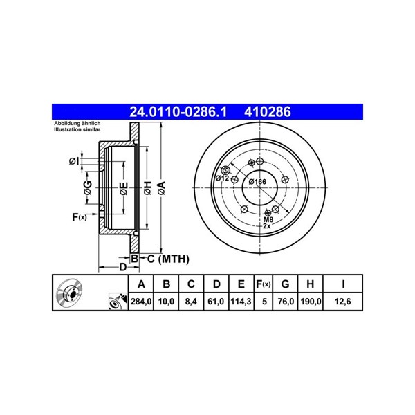 Bromsskiva Solid, Bakaxel Ate 24.0110-0286.1 ATE