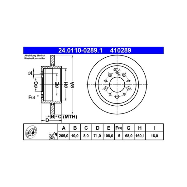 Bromsskiva Solid, Bakaxel Ate 24.0110-0289.1 ATE
