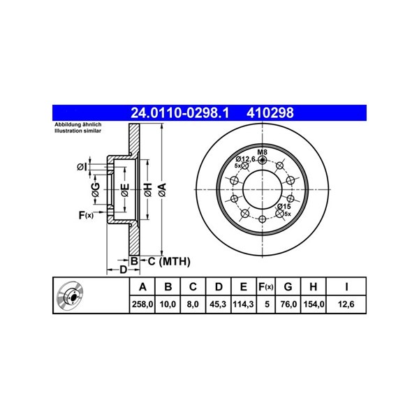 Bromsskiva Solid, Bakaxel Ate 24.0110-0298.1 ATE Bromsskiva Solid, Bakaxel Ate 24.0110-0298.1 ATE